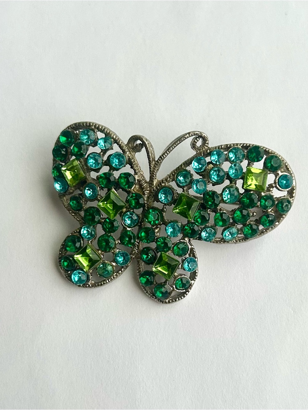 Green and Aqua Crystal Butterfly Brooch - Women Jewelry